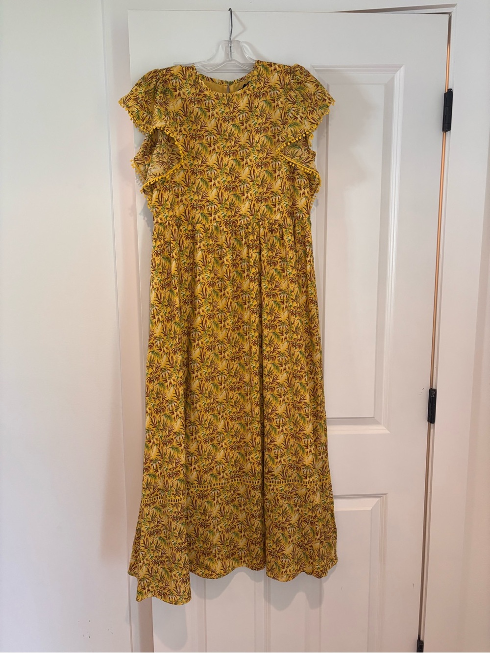 Yellow Floral Maxi Dress with Ruffle Sleeves